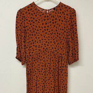 Nobody's Child Women's Size US 2 Red Orange Midi Dress Black Floral Print